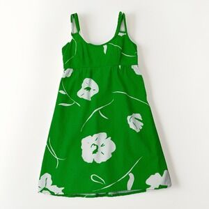 Vintage Malia Honolulu Green Floral Hawaiian Dress 100% Cotton Barkcloth Sz 14